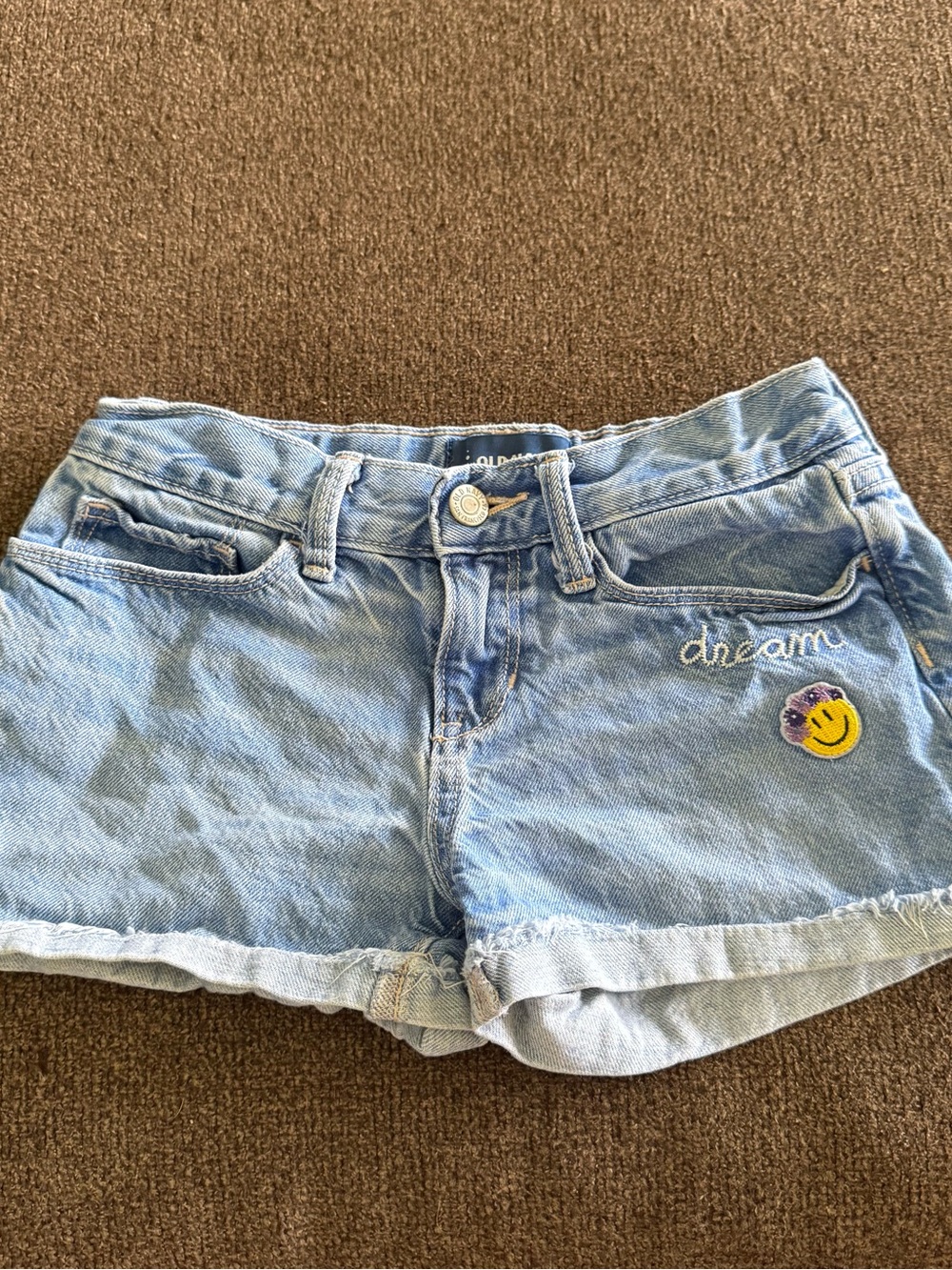 Girl’s Old Navy Light Blue Denim Shorts with 'dream' Embroidery & Smile Face